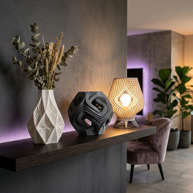 Objetos decorativos impressos em 3D — vasos e luminárias